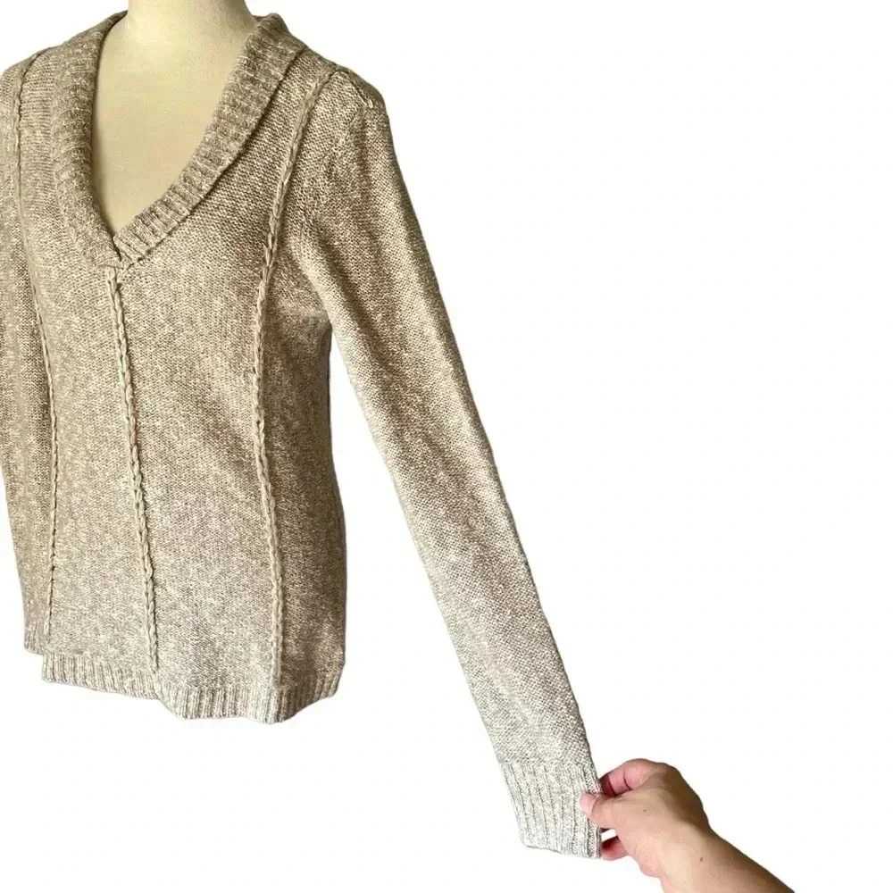 Antonio Melani Cozy Preppy Knit Pullover Sweater V-Neck Neutral Women Sz M - Picture 5 of 8